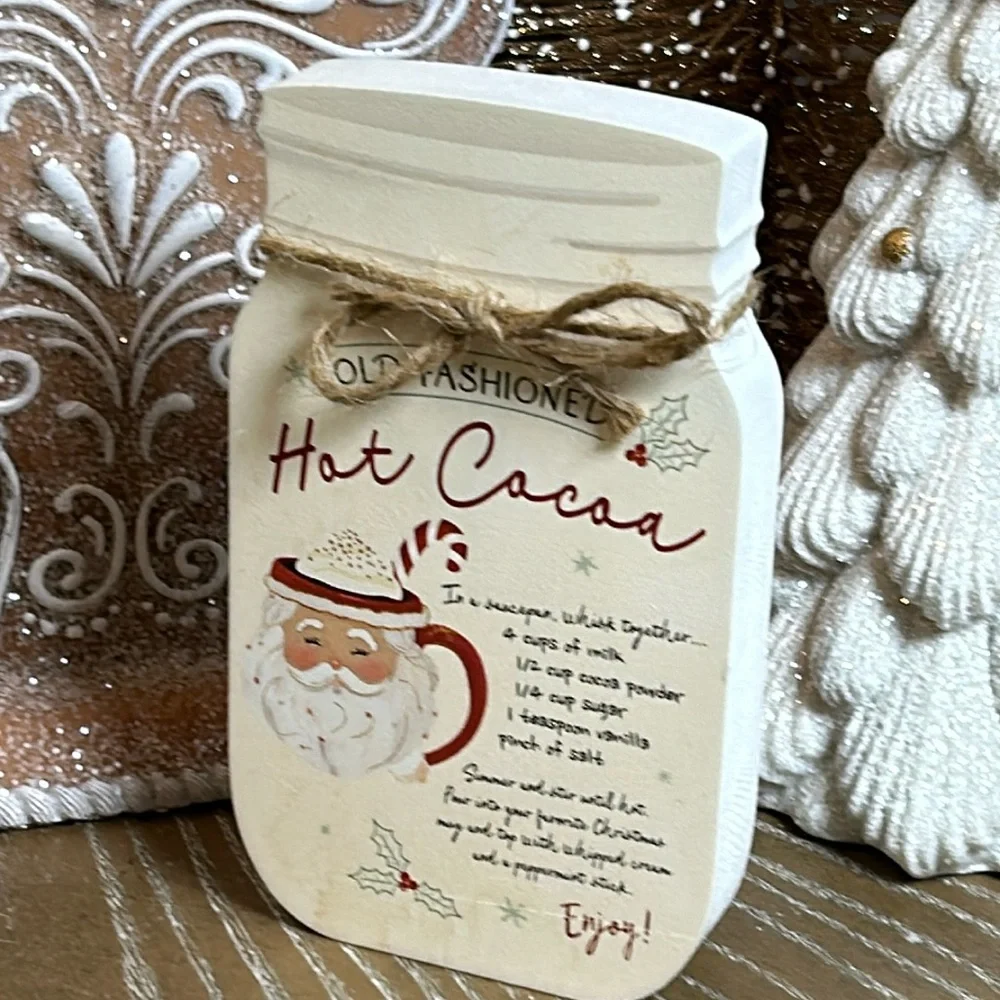 NEW! Christmas Holiday Farmhouse Old Fashioned Hot Cocoa Mason Jar Wood Sign